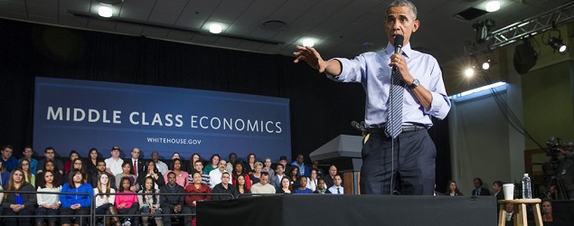 President Barack Obama answers questions from audience members during an event at Ivy Tech Community College. (Evan Vucci/AP)